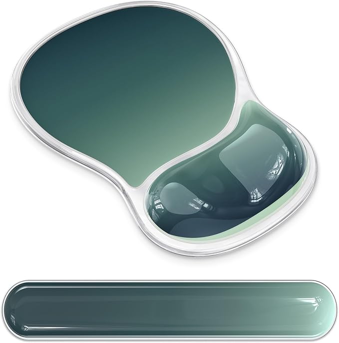 AKIT Ergonomic Mouse Pad and Keyboard Wrist Rest Set, Gel Mousepad, Green | Wrist Support for Computer Keyboard, Non-Slip PU Base, Pain Relief, Typing Comfort, Fit for Gaming, Office, Home