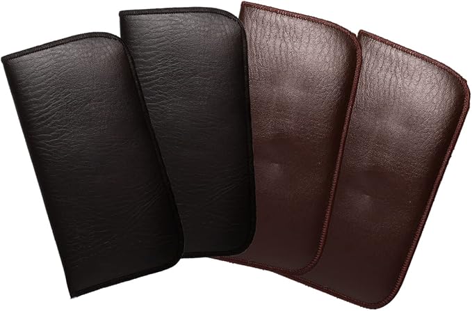Calabria Slim Faux Leather Eyeglass Case Soft Slip-In Design [2 Black & Brown - 4 Pack] | Compact Protective Pouch | Soft Case for Glasses | Lightweight Sunglass Storage