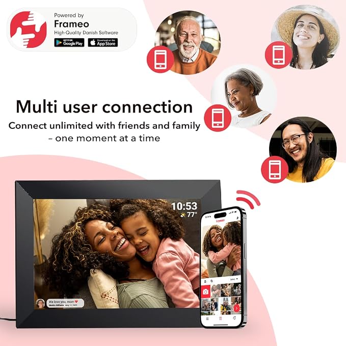 FRAMEO 10.1 inch 32GB Digital Picture Frame, IPS LCD Touch Screen, Auto-Rotate Easy Setup to Share Photos & Videos via Frameo from Anywhere, Gifts for Parents and Grandparents