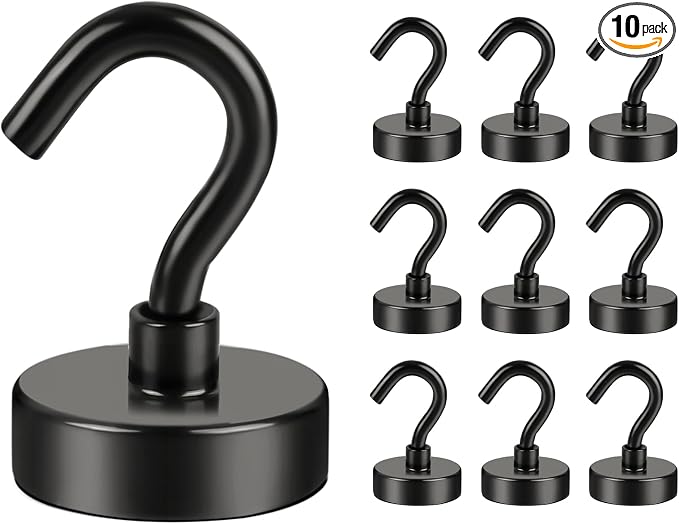DIYMAG Magnetic Hooks, 120lbs 10pcs Cruise Cabin Essentials Heavy Duty Black