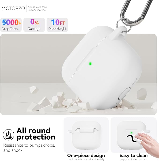 for AirPods 4 Case 2024 with Cleaner Kit & Keychain-White | Silicone Protective Cover for Apple AirPods 4th Generation Case,for Women Men,One-Piece Design,Shockproof,Dust Proof