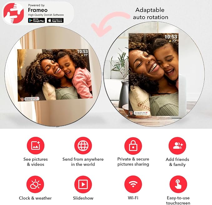 Frameo Digital Picture Frame,2K HD IPS Touch Screen 32GB Storage | Auto-Rotate Wall Mount,Up-Market Gifts for Mom Father,Share Photos/Videos from Phone