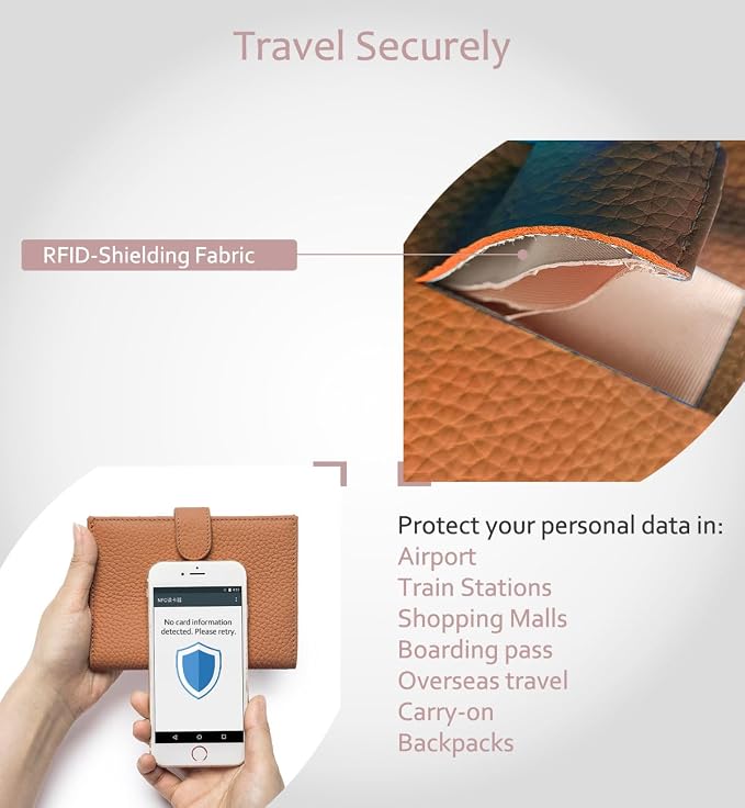 Leather RFID Passport Wallet for Travel Women with Gift Box | Slim Passport Holder for Men with Card Slots, Zipper Coin Pocket, SIM Slot, Cash Slot, Compact Travel Wallet (Brown)
