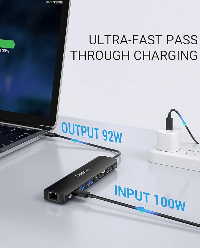 USB C Hub 4K 60Hz, Dockteck 7-in-1 USB C PD Ethernet Hub Dongle with 4K 60Hz HDMI, 1Gbps Ethernet, 100W PD, 2 USB 3.0, SD/Micro SD for MacBook Air/Pro M1 2020, iPad Pro 2021, iPad mini 6 and More
