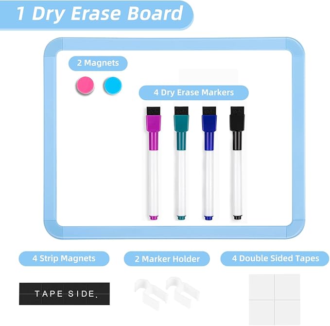 VUSIGN Magnetic Dry Erase Board, 8.5 x 11 Inches White Board, Blue | Includes 4 Dry Erase Markers, Small Mini White Board for Students Fridge Wall Locker