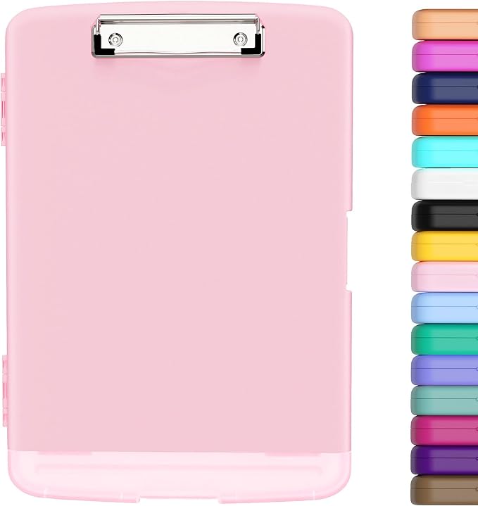 Hongri Clipboard with Storage with Pencil Case, 8.5 x 11 Storage Clip Board | High Capacity Organization Box for A4 Letter Legal Paper, Heavy Duty Folio & Side-Opening for Nurses, Teachers, Pink