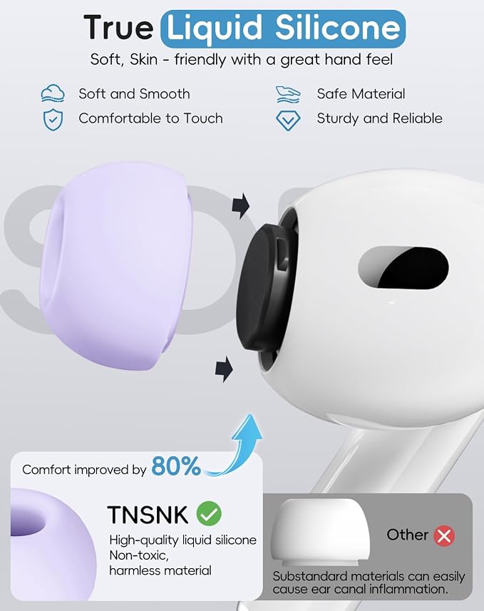 4 Pairs Replacement Ear Tips for AirPods Pro 1st /2nd(Purple) | with Noise Reduction Hole,Built-in dust Guard Screen Silicone Ear Tips with Cleaning Pen