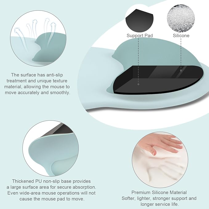 MOSISO Wrist Rest Support for Mouse Pad&Keyboard Set, Aquamarine | Circle Curved Ergonomic Mousepad Non-Slip Base Home/Office Pain Relief&Easy Typing Pad with Soft Cloth&Silicone Lining