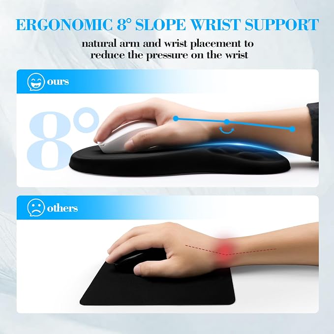 Wrist Rest for Computer Keyboard and Mouse Pad Set with Massage Design | Ergonomic Memory Foam Wrist Support Mouse Pad for Pain Relief, Easy Typing, Desk Wrist Pad for Office Home(2-in-1 Black)