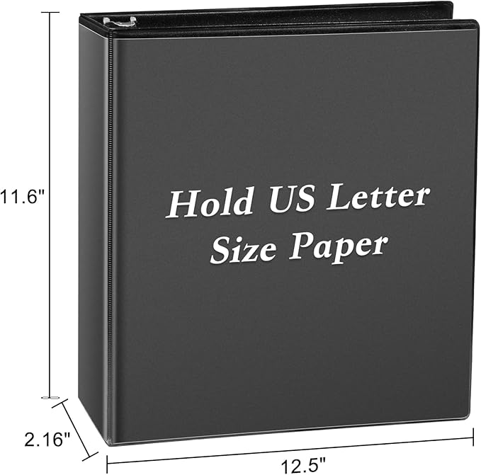 1.5-inch D Ring Binders, Fit US Letter Size Paper, 1-1/2" 3 Slant-D Ring Binder with 2 Pocekts, 12-Pack, Black