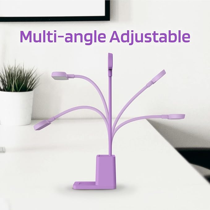 Purple Desk Lamp, Cute Table Light for Home Office College Dorm | Small, LED, Rechargeable, Battery Operated, Cordless, Gooseneck, Mini, Study Accessories, for Teen Girls
