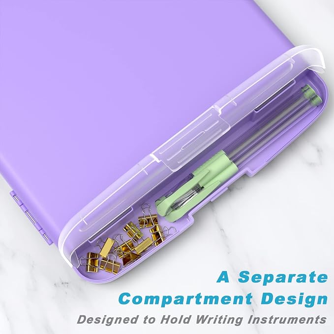 Rimilak Clipboard with Storage, 8.5 x 11'' High Capacity Clip Board, Purple | Smooth Writing, Side-Opening Plastic Folder with Pen Holder, Size 14.2 x 9.6 x 1.2″ ,for Classroom, Teacher, Student