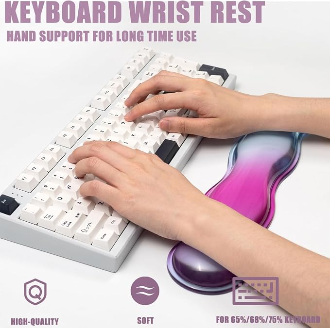 Ergonomic Silicone Gel Wrist Rest for Keyboard and Mouse – Blue Purple Clear Wrist Rest Set for 60%/68%/75% Computer Keyboard, Comfort & Support for Typing and Gaming
