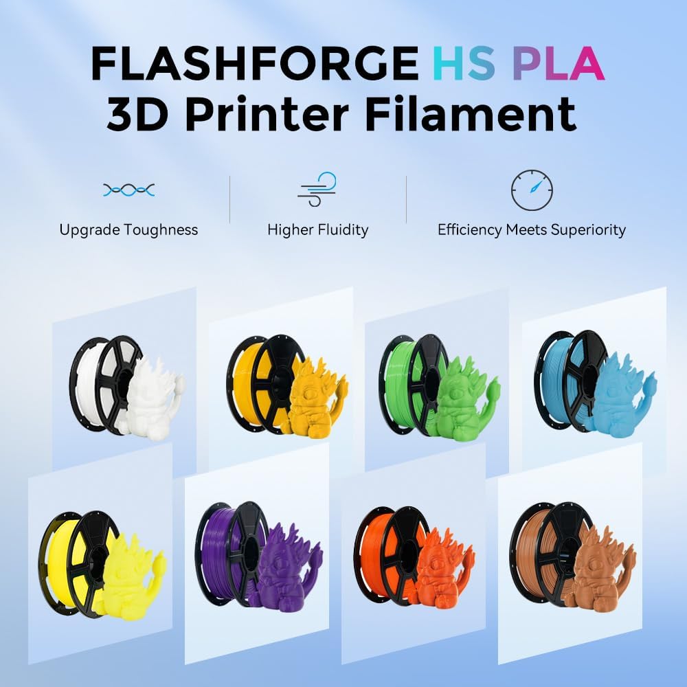 FLASHFORGE Rapid PLA Filament 1.75mm, High Flow Speedy 3D Printer Filament, Experience Exceptional Performance with 500mm/s High-Speed Printing, Neatly Wound & Top-Notch Filament (Yellow)