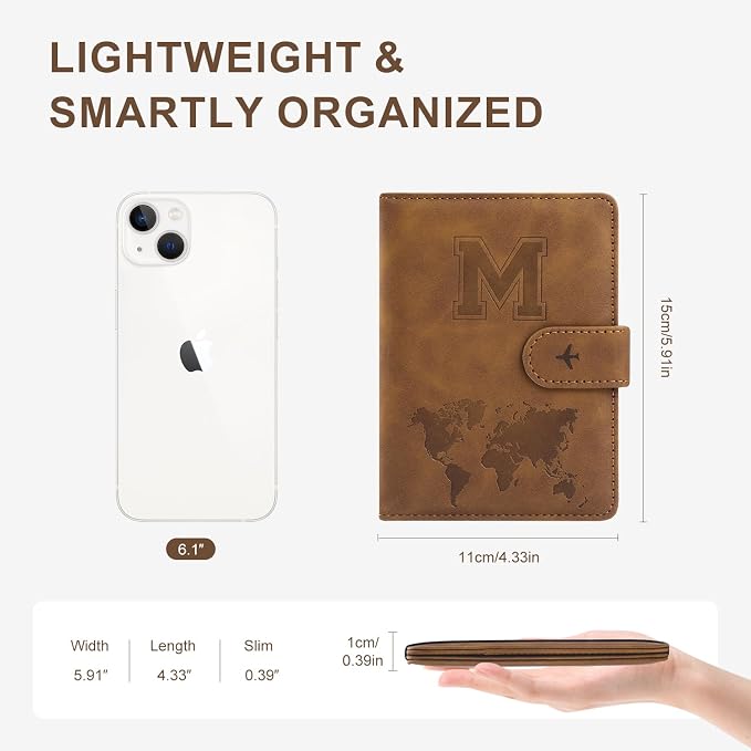ILIYAH-Passport Cover-Passport Holder Travel Wallet-RFID Blocking Passport Case Travel Accessories Card Holder Wallet Unisex Travel Gifts (Brown M)