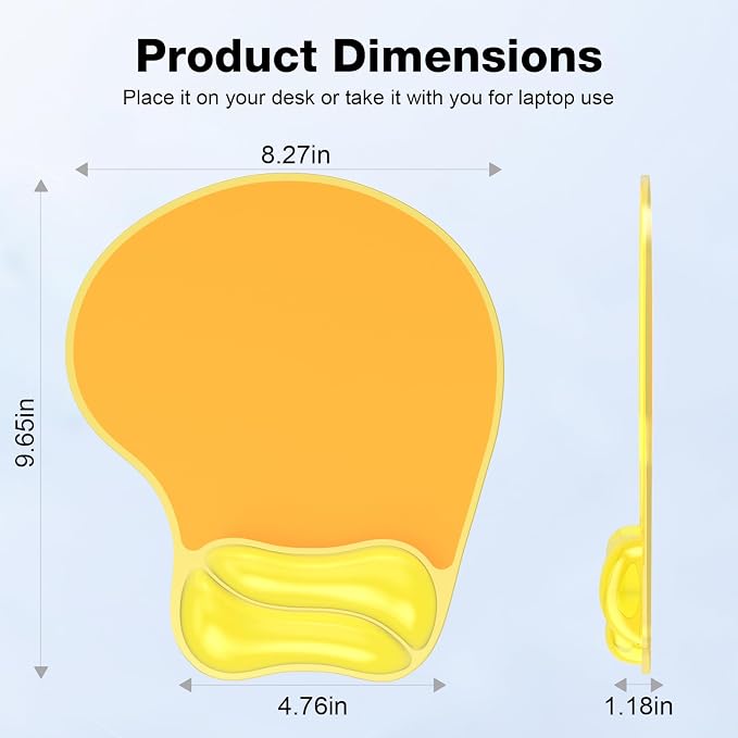 Gel Mouse Pad with Wrist Rest, Ergonomic for Laptop, Non-Slip Base | Cooling Gel Comfort, Soft Squishy Wrist Support, Easy to Clean, Non-Slip PU Base, for Office & Home Desk Yellow