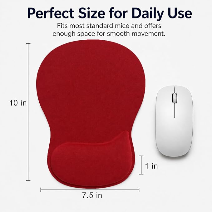 Mouse Pad with Wrist Rest Ergonomic Memory Foam Support, Non-Slip Rubber Base, Comfortable Typing Cushion for Home Office Computer Laptop, Red