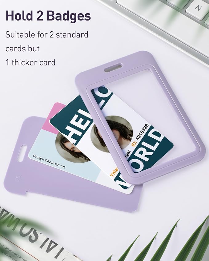 Uniclife 3 Pack Sliding ID Badge Holder Vertical Hard Plastic Case with Clear Window Light-Purple Card Protector for Office School ID Credit Cards Proximity Key Cards Driver’s Licenses and Passes