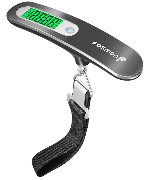 Fosmon Digital Luggage Scale, 110lbs Suitcase Baggage Scale, 1 Pack Silver | LCD Backlight Display, Tare Function, Stainless Steel Heavy Duty, Hanging Suitcase Weight Scale, Portable Travel Scale