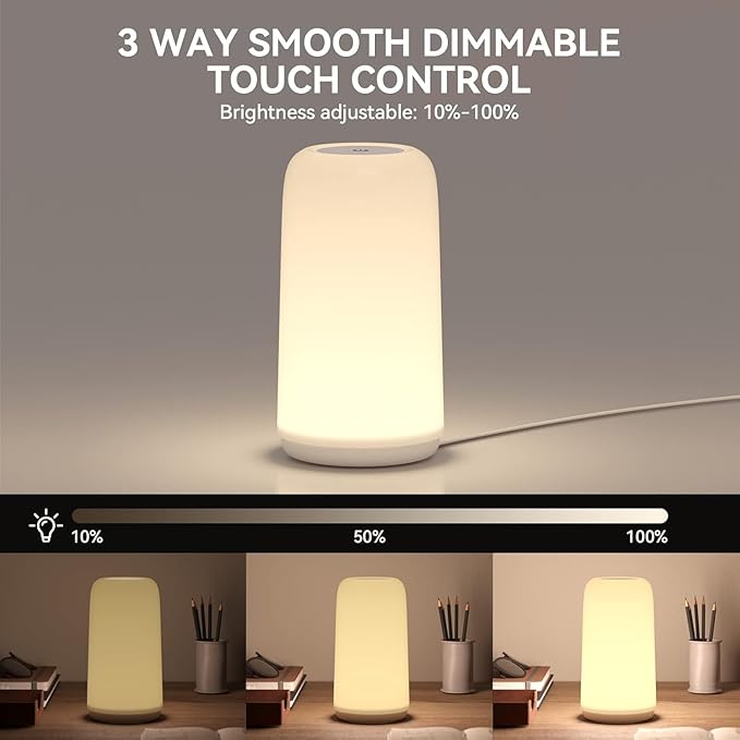 Touch Bedside Table LED Lamp, [Sleek Design & RGB Mode] Multi-Color Dimmable with Warm White Lights, Birthday Gifts for Women Mom, Smart Nightstand Small Lamp for Bedroom Living Room Home Decor