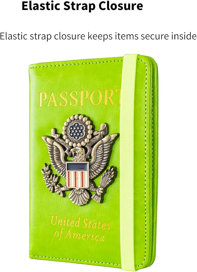Passport Holder and Card Slot Combo RFID Blocking Leather Travel Passport Wallet for Men and Women US Passport Cover, Green