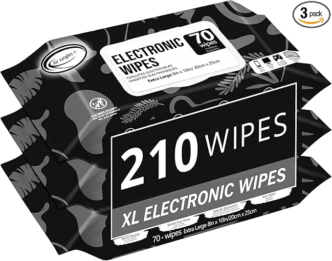 Air Jungles Electronic Wipes Screen Cleaner 70 Ct (Pack of 3), XL 8x10 Inch | No Cloth Needed, Cleaning LED Screen, TV, Computer, Tablet, Phone, Laptop, Monitor, Smart Watch, Headphone & Gaming Equipment