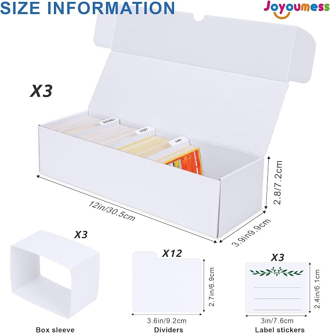 Trading Card Storage Box, Cardboard Storage Boxes with Dividers for Baseball, Sports, Game, Playing Card Collection Organizer, pack of 3