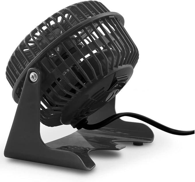 Air Monster 4 Inch Small Desk Fan Quiet, Small Fan, Table Fan, Bedside Fan, Small Plug in Fan, Dorm Fan with 1 Speed Setting, Adjustable Tilt, ETL, Black with Fused UL Plug