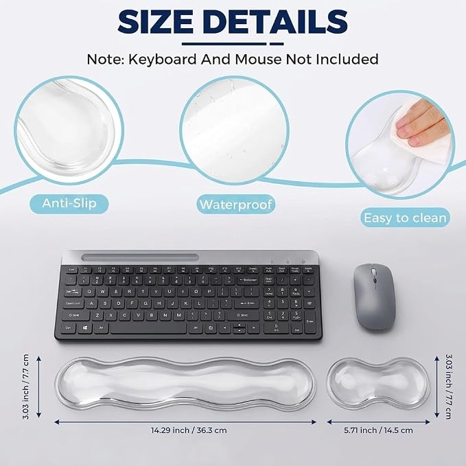 Gel Wrist Rest for Keyboard and Mouse, Wrist Rest for Keyboard, Mouse Wrist Support, Pain Relief, Cool Touch, Non-Skid, Keyboard and Mouse Wrist pad Set