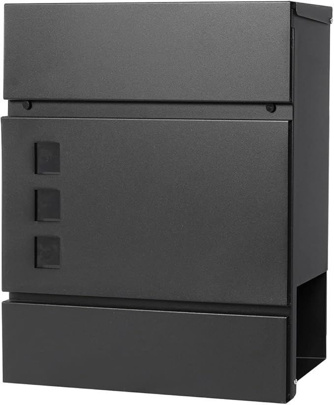 Decaller Large Capacity Mailbox with Key Lock, Wall Mount Metal Mail Box with Newspaper Compartment for Outside, 14.4" x 13" x 4.2", 939 Black
