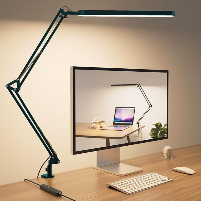 Desk Lamp - LED Desk Light - 5 Color Modes X 11 Brightness Levels - Adjustable Swing Arm - Timmer & Memory Function - 12W Lamp for Desk - Green