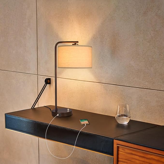25" Tall Table Lamp with USB C+A Ports, Fully Stepless Dimmable Modern Minimalist Bedside Nightstand Lamp, Reading Desk Lamp for Bedroom, Living Room, Study Room, Office, 9W 3000K LED Bulb Included