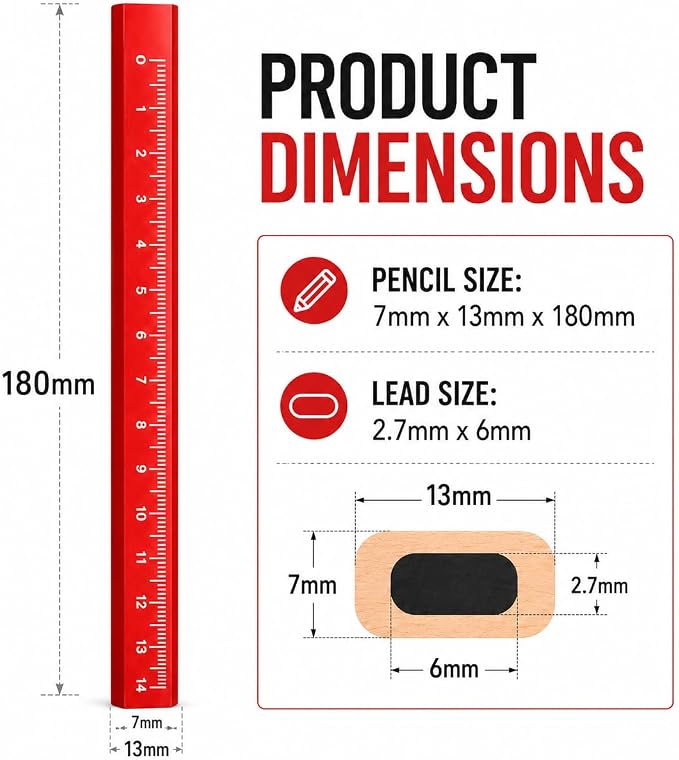 Carpenter Pencil Set for Construction, Woodworking Marking Tool, Scriber for Contractor (Red-Ink)