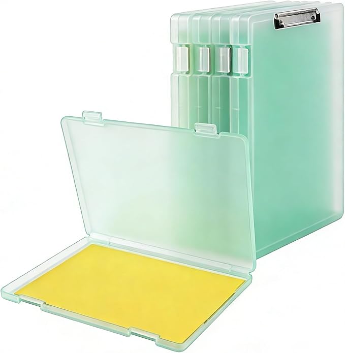 Clipboard with Storage, Clear Green Plastic Clipboard with Side Opening, Waterproof Foldable Heavy Duty Nursing Clip Board for School & Office, Letter Size/ A4 with Christmas Stickers (Clear Green)