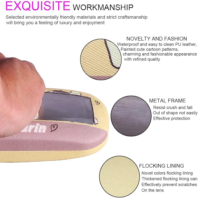ADBGV Cute Stylish Hard Shell Eyeglasses Cases Protective Case Storage Box With Glasses Cloth Eyeglass Strap for Girl Teen
