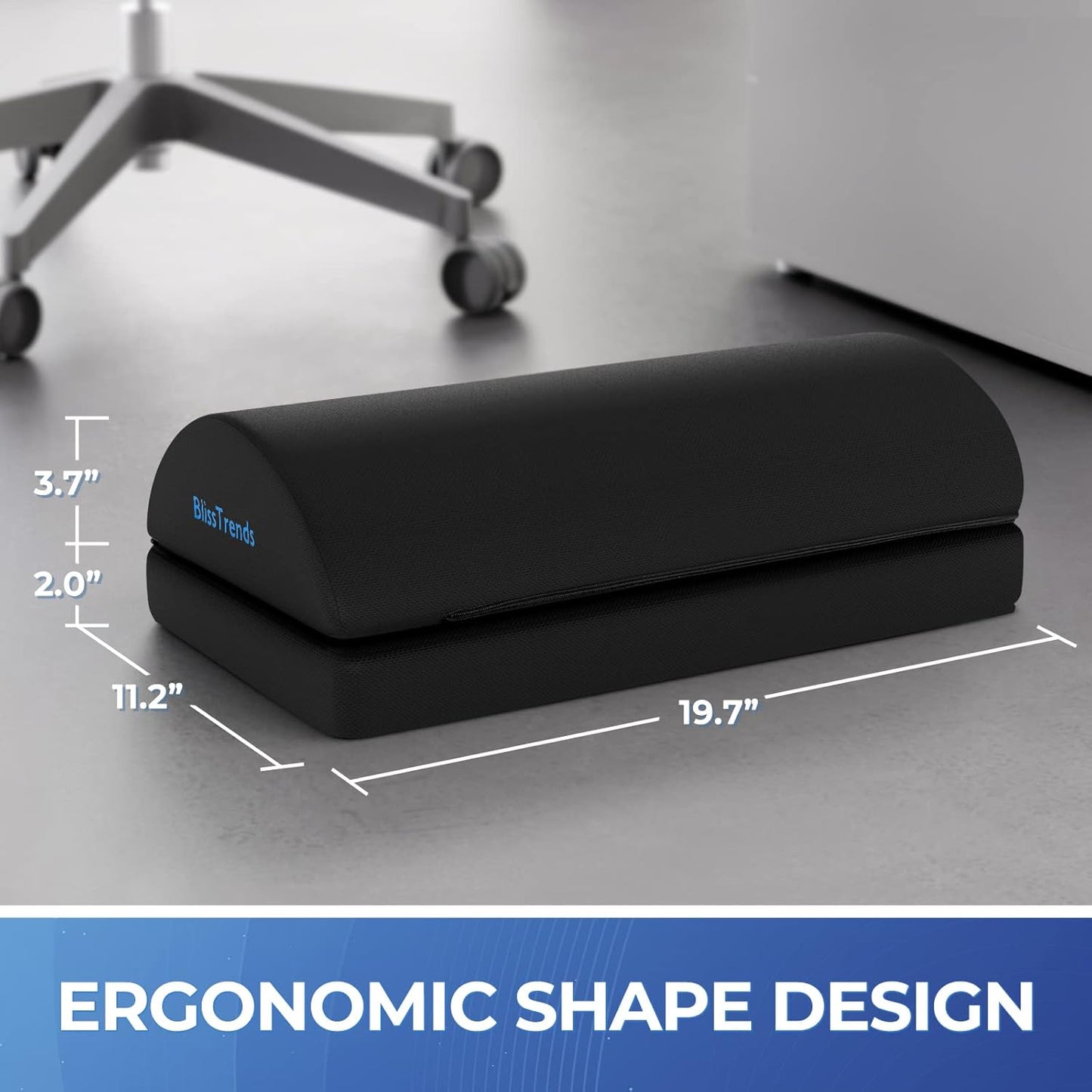 BlissTrends Foot Rest for Under Desk at Work-Versatile Foot Stool with Washable Cover-Comfortable Footrest with 2 Adjustable Heights for Car,Home and Office to Relieve Back,Lumbar,Knee Pain-Black Long