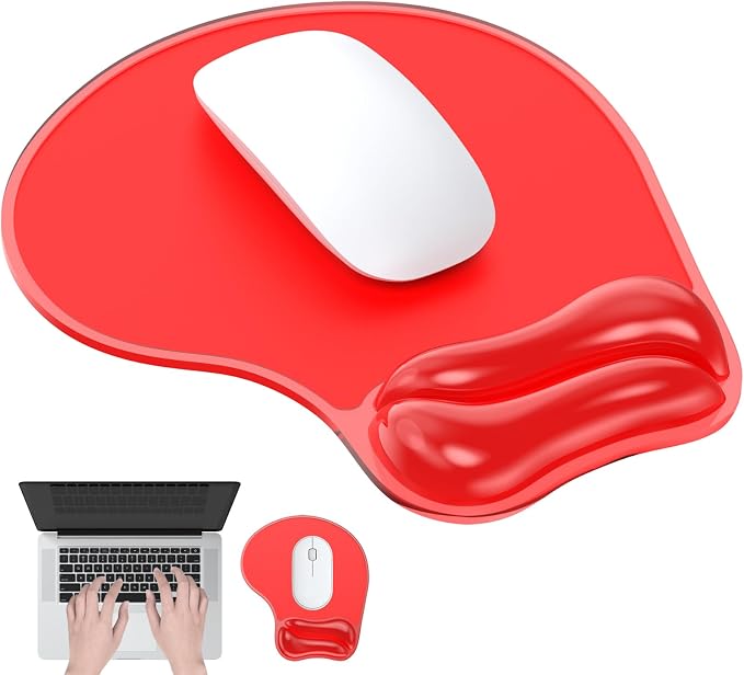 Gel Mouse Pad with Wrist Rest, Ergonomic for Laptop, Non-Slip Base | Cooling Gel Comfort, Soft Squishy Wrist Support, Easy to Clean, Non-Slip PU Base, for Office & Home Desk Red
