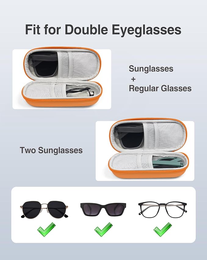 Luxtude Double Glasses Case Hard Shell, Double Eyeglass Case Dual Sunglasses Cases, Travel Sunglasses Organizer for Women Men
