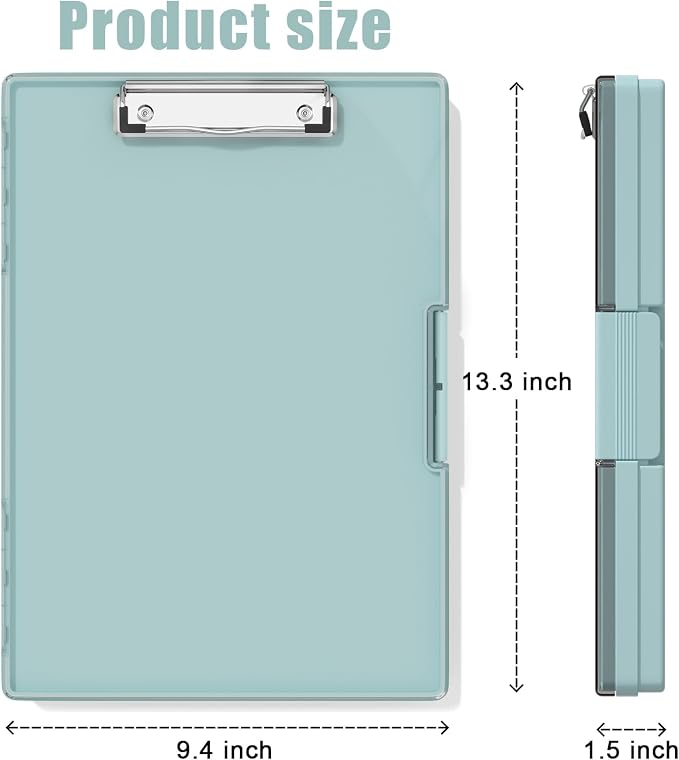 Hongri Clipboard with Storage, Green 8.5 x 11 Clip Board, Dual Compartmen | Folder Nursing Side Opening, Heavy Duty Organization Box, Smooth Writing for Teachers, Classroom, Size 13.3 x 9.4 x 1.5 in