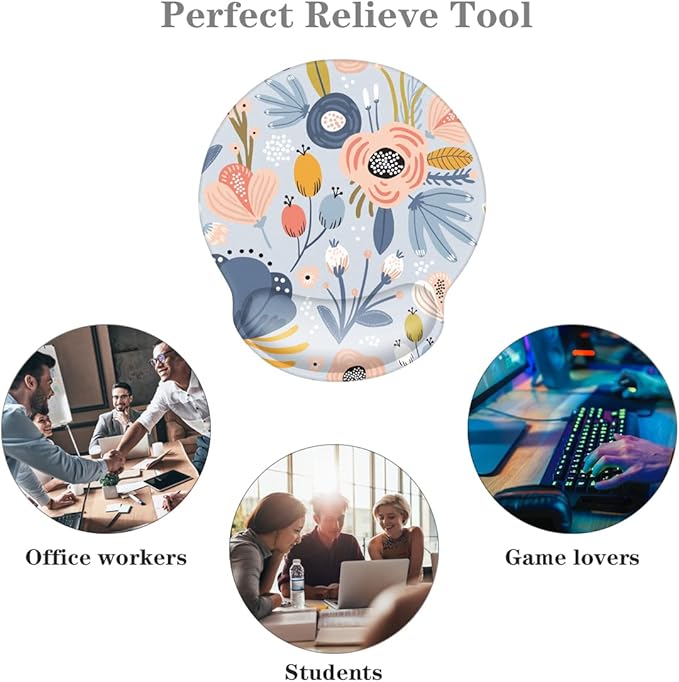 WAVEYU Ergonomic Mouse Pad with Wrist Support, Cute Pretty Mouse Mat for Women Girls Non-Slip Rubber Base Mousepad for Desk Laptop Gaming Working Computers Easy Typing & Pain Relief, Blue Flower