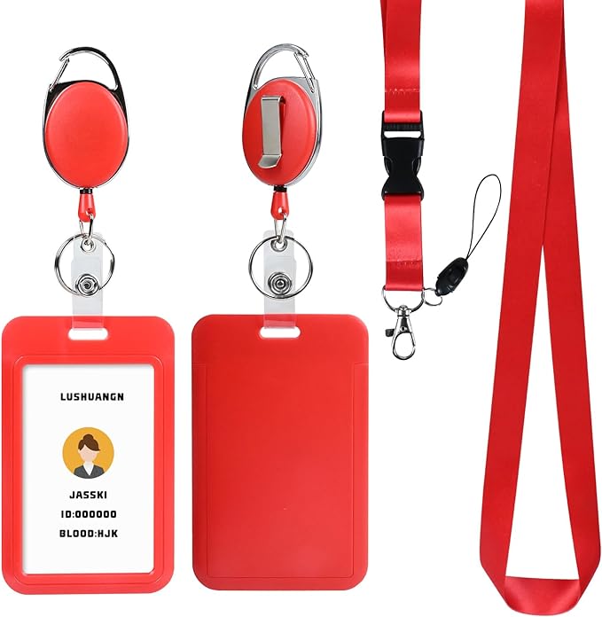 Red Badge Holder and Retractable Reels,Lanyard with Release Buckle, for ID Card Women Kid Office Nurses Teacher Doctor Student