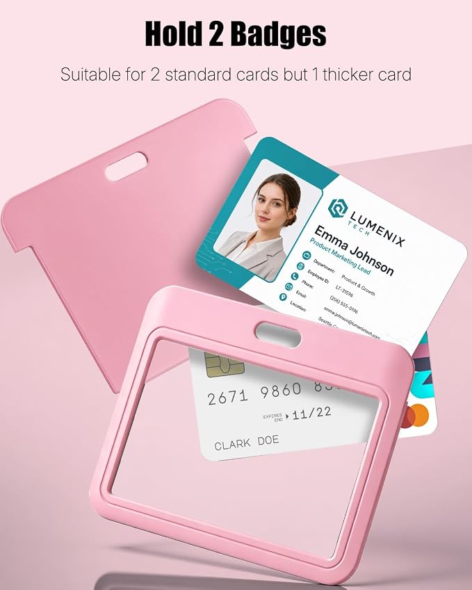 Uniclife 3 Pack Sliding ID Badge Holder Pink Horizontal Hard Plastic Case with Clear Window Card Protector Pouch for Office School ID Credit Cards Proximity Key Cards Driver’s Licenses and Passes
