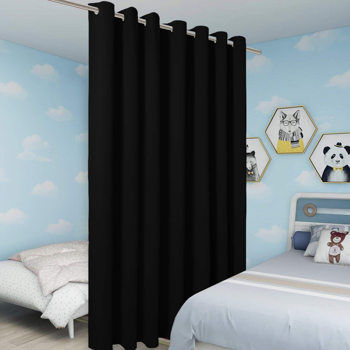 BONZER Extra Wide Room Divider Curtain Total Privacy Wall Noise Reducing Blackout Curtains for Patio Sliding Glass Door, 108L x 150W Inch (9L x 12.5W ft), 1 Panel, Black