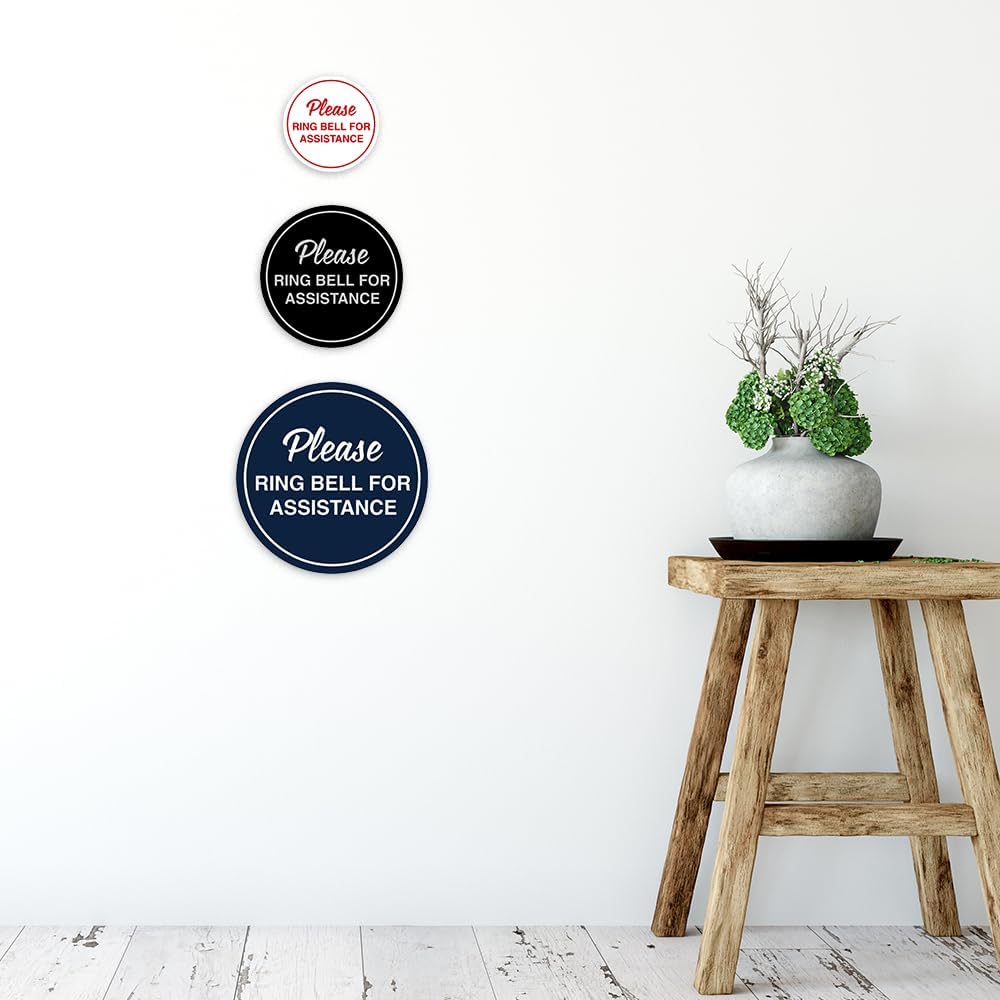 Signs ByLITA Circle Please Ring Bell For Assistance Wall or Door Sign | Easy Installation | Front Desk Reception Sign (Red) - Large (5 Pack)