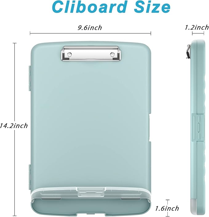 Rimilak Clipboard with Storage, 8.5 x 11'' High Capacity Clip Board, Green | Smooth Writing, Side-Opening Plastic Folder with Pen Holder, Size 14.2 x 9.6 x 1.2″ ,for Classroom, Teacher, Student