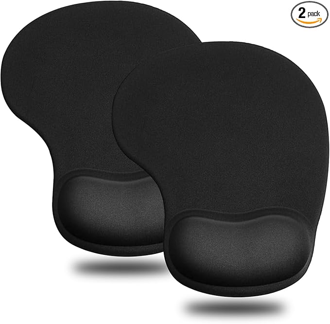 JIKIOU Ergonomic Mouse Pad with Gel Wrist Rest 2 Pack, Portable Small Black | Upgraded-Prevent Gel Leakage, Ergonomic Design for Pain Relief, Cooling Gel filled, Smooth Lycra Surface, Non-Slip PU Base