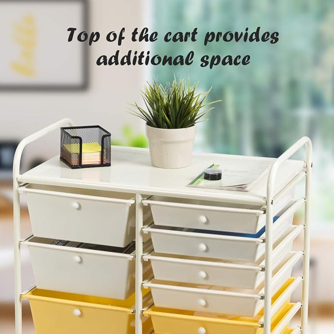 RELAX4LIFE 15 Drawer Rolling Storage Cart, Mobile Drawer Carts for Craft Art Supply Paper Salon, Utility Cart on Wheels for Classroom Teacher School Office, Rolling Cart with Drawers (Yellow)