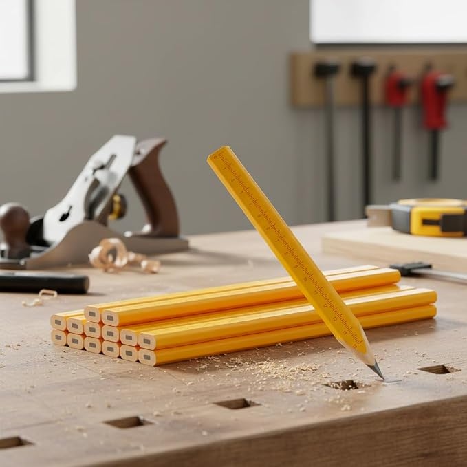 KR. LIF Carpenter Pencils with CM Scale – Framing Construction Pencil for Contractor & Woodworking 14-Pack (Yellow)
