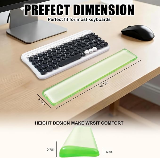 Keyboard Wrist Rest,Gel Wrist Rest for Keyboard-Green Wrist Rest | Jelly Clear Gel Wrist Pad for Easy Typing, Anti-Slip Comfort Keyboard Wrist Pad for Desktop Relieve Pain