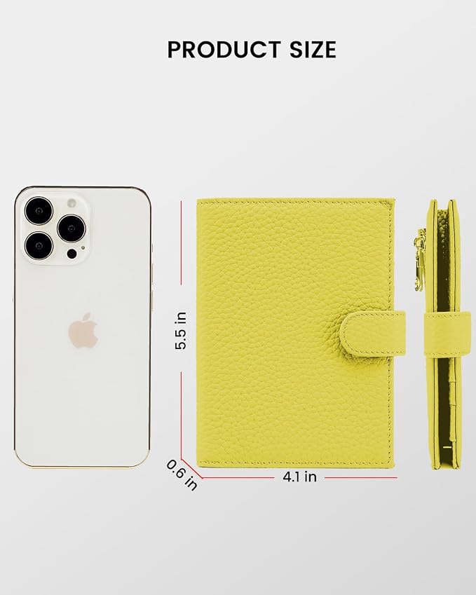 Karmiir RFID Passport Holder Travel Wallet for Women, Leather Passport Cover Wallet with Card Holders SIM Slots,Zippered Coins Pocket and Cash Slot Slim Compact Travel Wallet (Lemon Yellow)